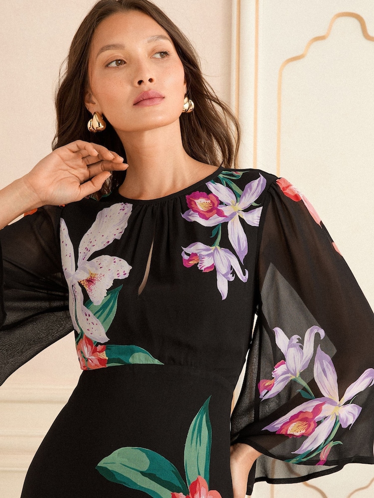 Love & Roses Black Floral Printed Midi Dress - Image 5 of 5