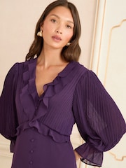 Love & Roses Purple Pleated Ruffle Midi Dress - Image 2 of 4