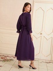 Love & Roses Purple Pleated Ruffle Midi Dress - Image 4 of 4