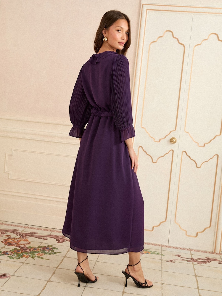 Love & Roses Purple Pleated Ruffle Midi Dress - Image 4 of 4