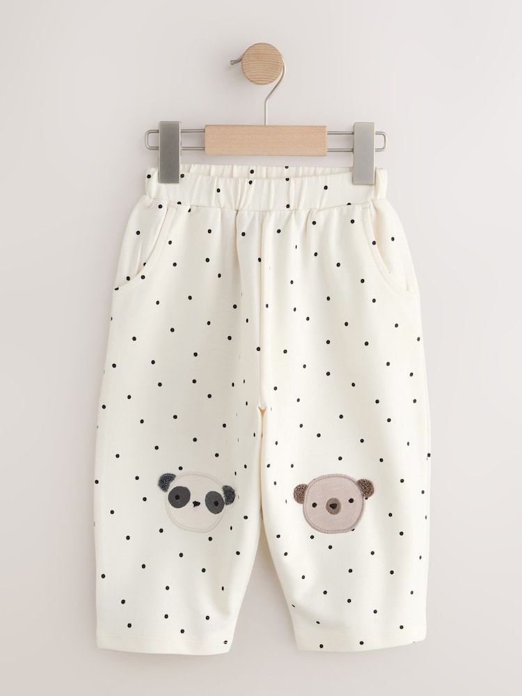 White Mono Spot Bears Embellished Barrel Trousers (3mths-7yrs) - Image 1 of 4 White Mono Spot Bears Embellished Barrel Trousers (3mths-7yrs) - Image 1 of 4