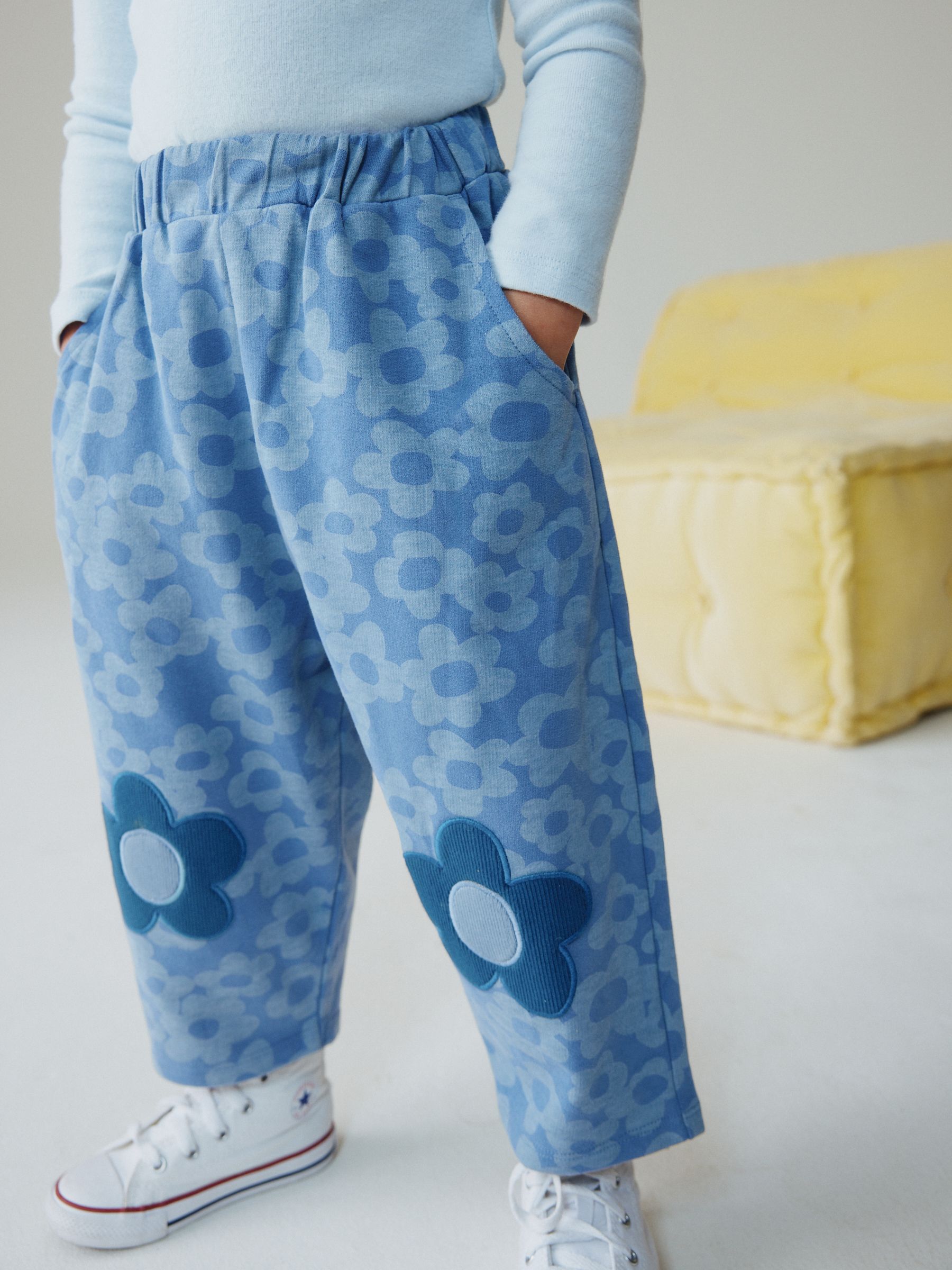 Buy Blue Flower Embellished Barrel Trousers (3mths-7yrs) from the