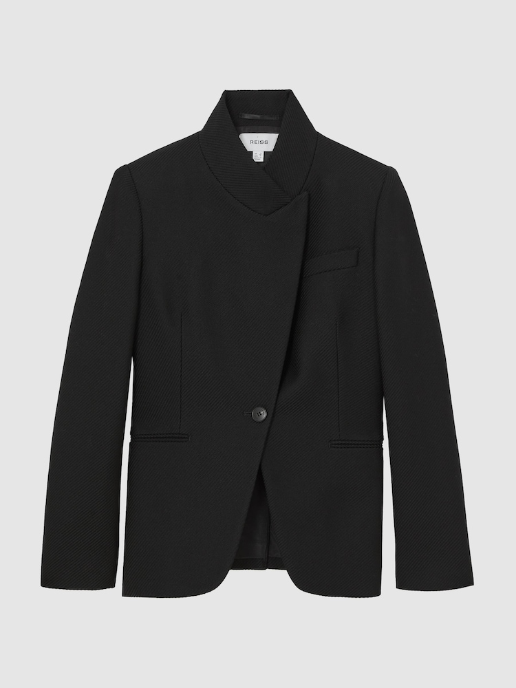 Reiss Black Manon Wool-Blend Wrapover Blazer - Image 2 of 6 Reiss Black Manon Wool-Blend Wrapover Blazer - Image 2 of 6