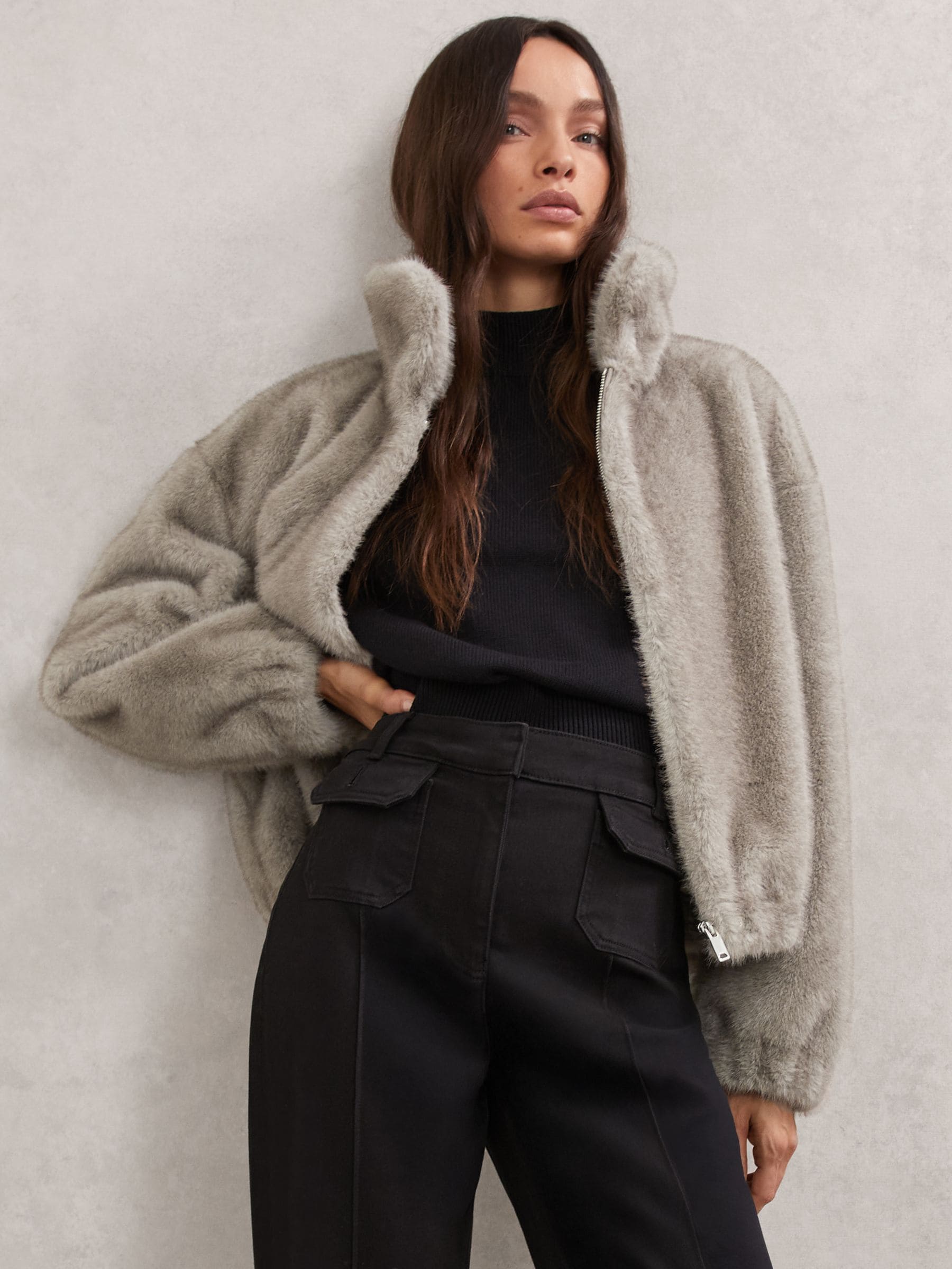 Buy Reiss Grey Andee Faux-Fur Zip-Through Jacket from Next USA