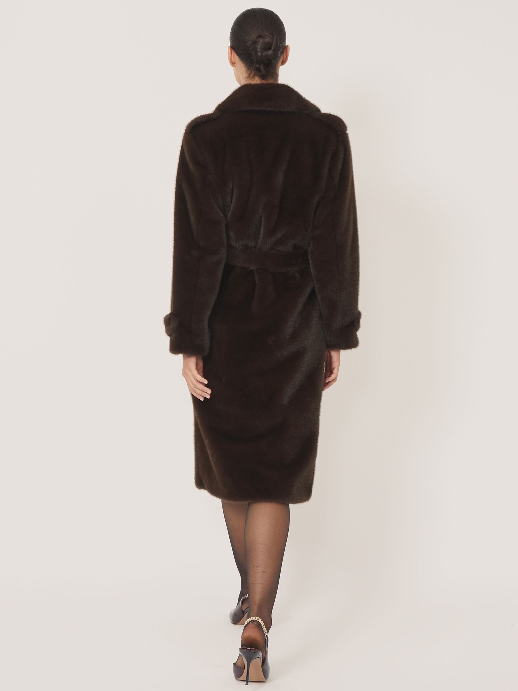 Buy Reiss Chocolate Brown Cate Faux-Fur Long Belted Coat from Next
