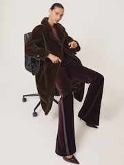 Reiss Chocolate Brown Cate Faux-Fur Long Belted Coat - Image 7 of 8