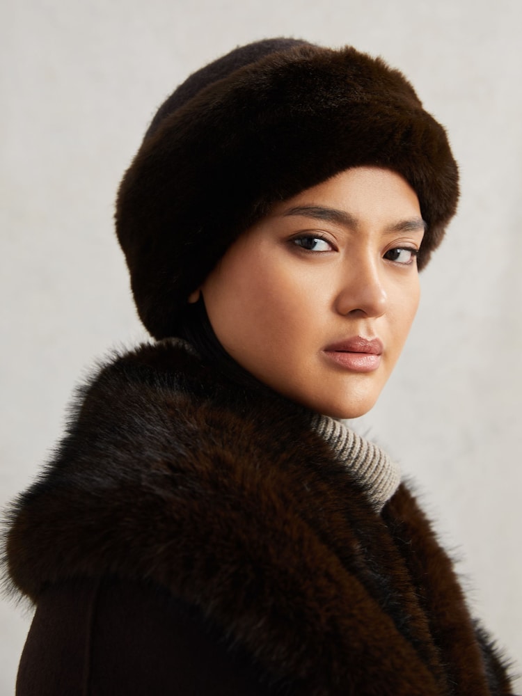 Reiss Chocolate Serena Faux Fur Hat - Image 2 of 4 Reiss Chocolate Serena Faux Fur Hat - Image 2 of 4