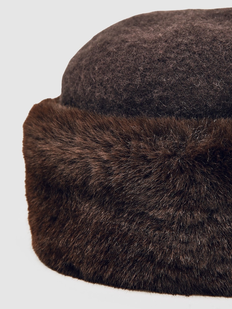 Reiss Chocolate Serena Faux Fur Hat - Image 4 of 4 Reiss Chocolate Serena Faux Fur Hat - Image 4 of 4