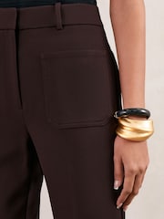 Reiss Chocolate Brown Priya Twill Patch-Pocket Flared Trousers - Image 3 of 5