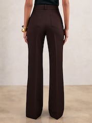 Reiss Chocolate Brown Priya Twill Patch-Pocket Flared Trousers - Image 4 of 5