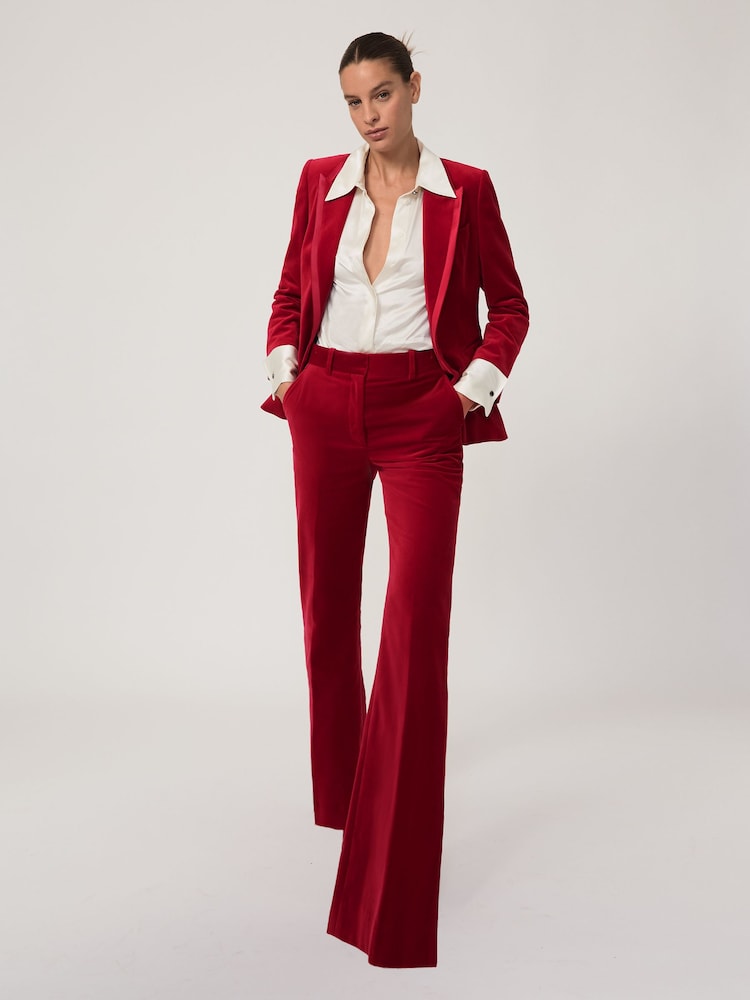 أحمر - Reiss Elia Velvet Tuxedo-Stripe Flared Trousers - صورة 1 من 8