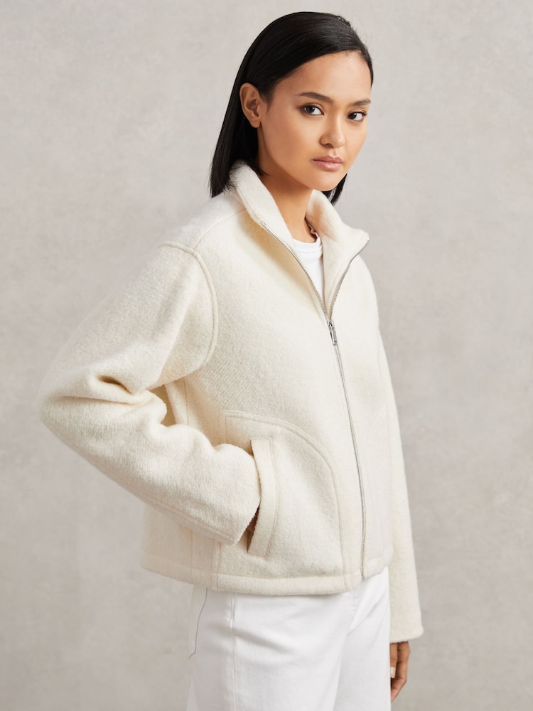 Reiss Cream Darrion Wool Felted Funnel-Neck Jacket - Image 1 of 6 Reiss Cream Darrion Wool Felted Funnel-Neck Jacket - Image 1 of 6