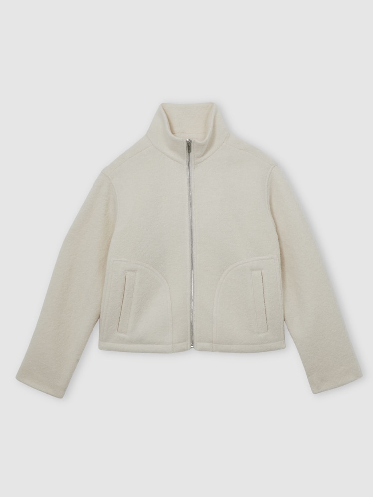 Reiss Cream Darrion Wool Felted Funnel-Neck Jacket - Image 2 of 6 Reiss Cream Darrion Wool Felted Funnel-Neck Jacket - Image 2 of 6