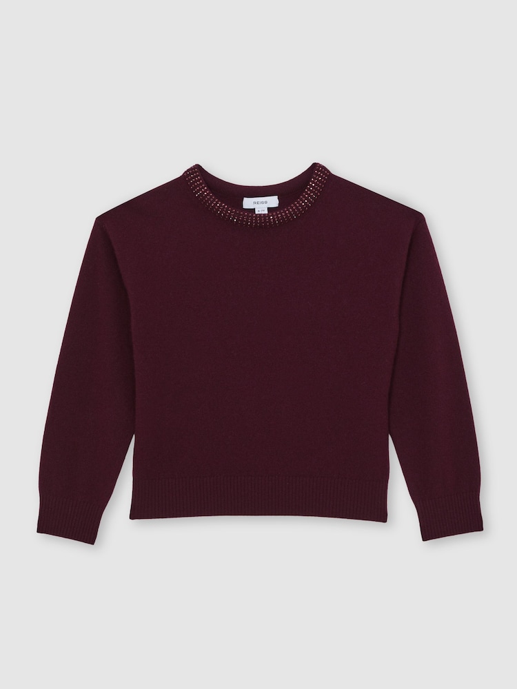 Reiss Berry Elizabeth Wool-Blend Crystal-Neckline Jumper With Cashmere - Image 1 of 5