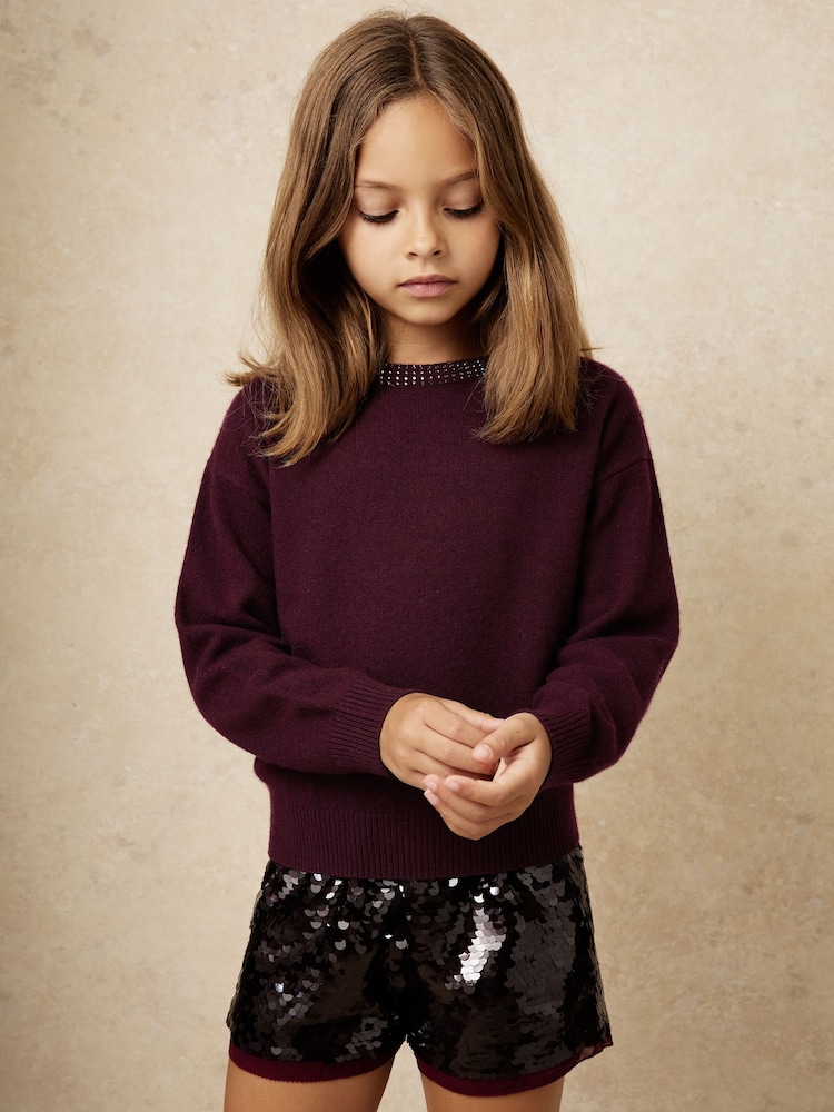Reiss Berry Elizabeth Wool-Blend Crystal-Neckline Jumper With Cashmere - Image 2 of 5