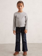 Reiss Navy/White Poppy Cotton Pointelle Long Sleeve Top - Image 1 of 4