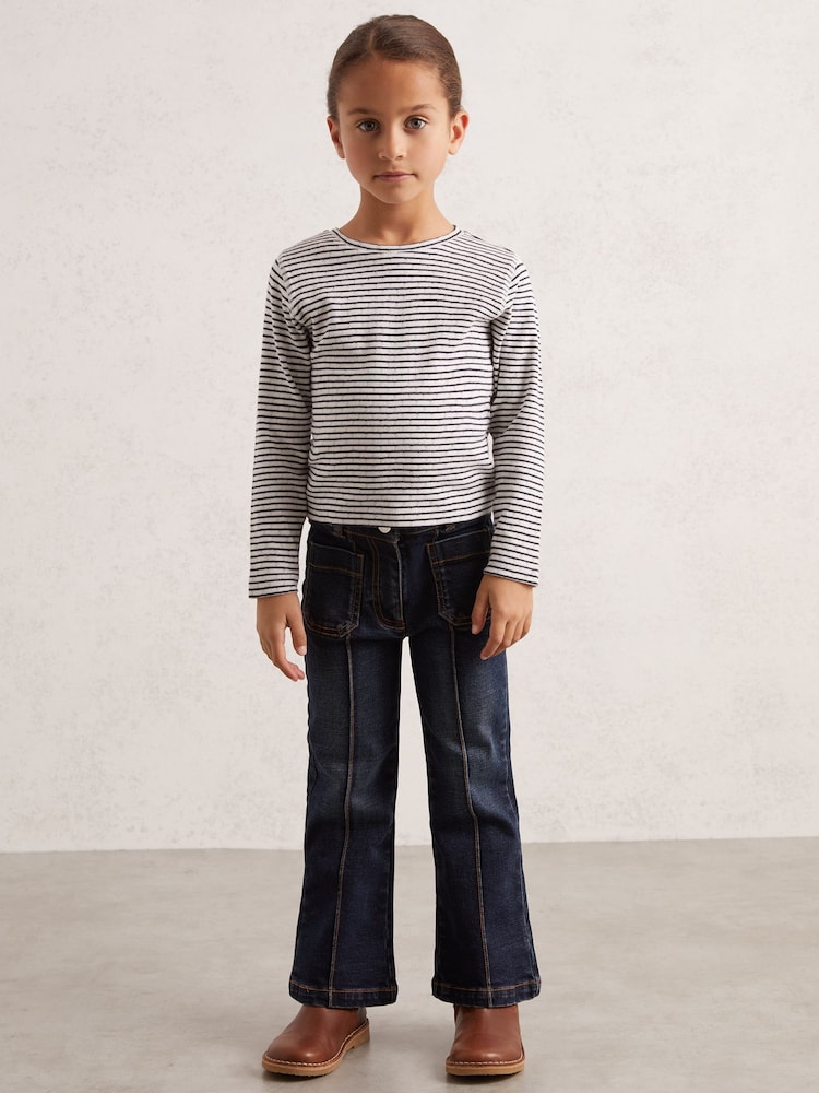 Reiss Navy/White Poppy Cotton Pointelle Long Sleeve Top - Image 1 of 4