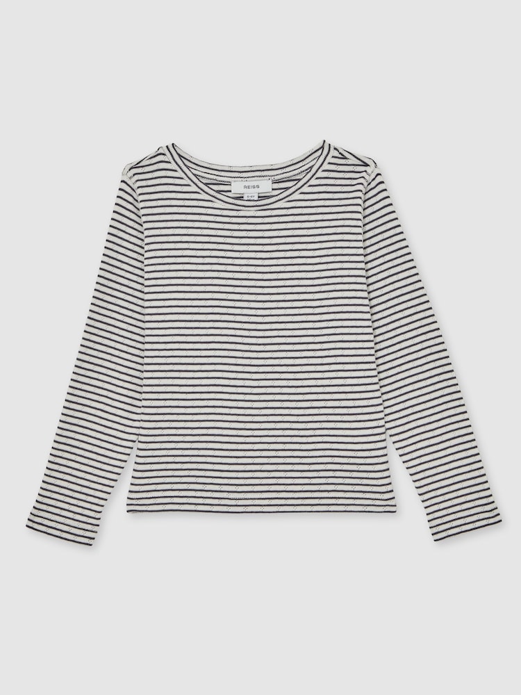Reiss Navy/White Poppy Cotton Pointelle Long Sleeve Top - Image 2 of 4