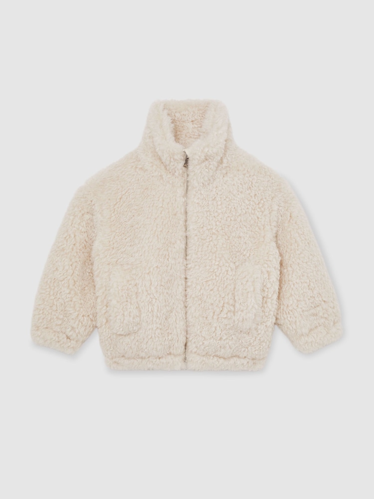 Reiss Ivory Remy Faux-Shearling Funnel-Neck Coat - Image 2 of 4 Reiss Ivory Remy Faux-Shearling Funnel-Neck Coat - Image 2 of 4