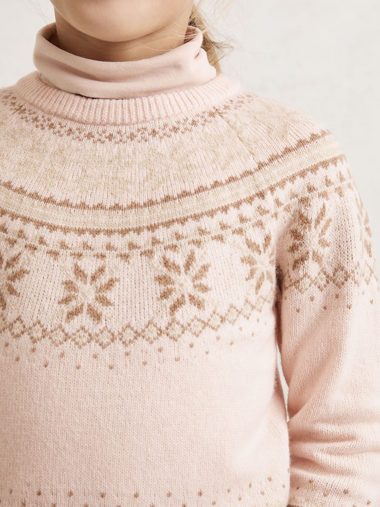Reiss Pink Farah Wool-Cotton Blend Fair Isle Pattern Jumper - Image 2 of 4 Reiss Pink Farah Wool-Cotton Blend Fair Isle Pattern Jumper - Image 2 of 4