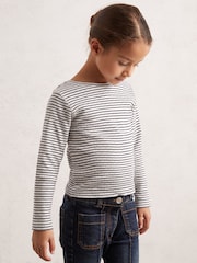 Reiss Navy/White Poppy Cotton Pointelle Long-Sleeve Top - Image 1 of 4