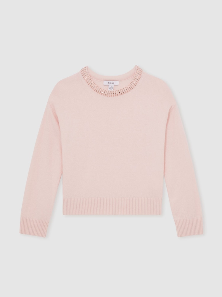 Reiss Blush Elizabeth Wool-Blend Crystal-Neckline Jumper With Cashmere - Image 2 of 4