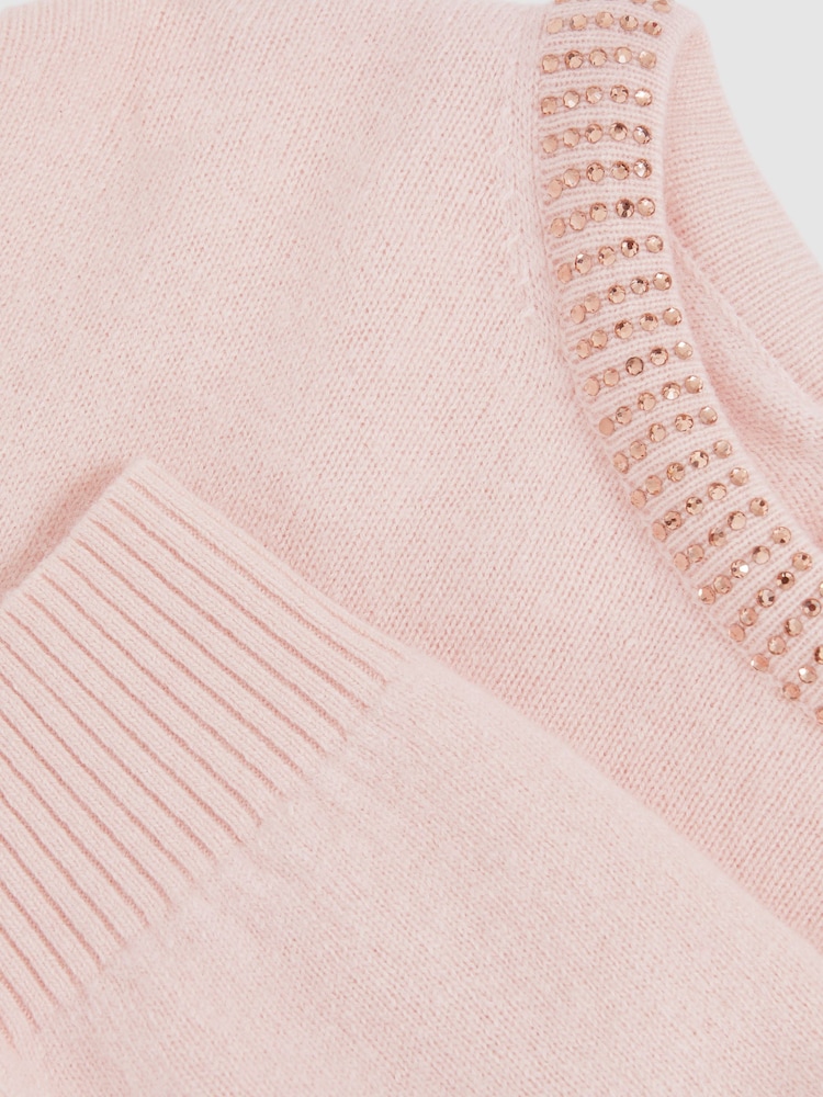 Reiss Blush Elizabeth Wool-Blend Crystal-Neckline Jumper With Cashmere - Image 4 of 4 Reiss Blush Elizabeth Wool-Blend Crystal-Neckline Jumper With Cashmere - Image 4 of 4