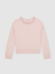Reiss Blush Elizabeth Wool-Blend Crystal-Neckline Jumper With Cashmere - Image 1 of 4