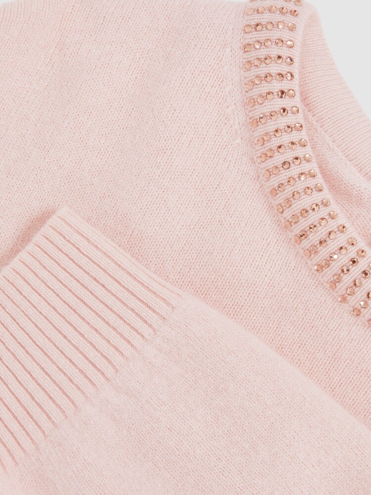Reiss Blush Elizabeth Wool-Blend Crystal-Neckline Jumper With Cashmere - Image 4 of 4