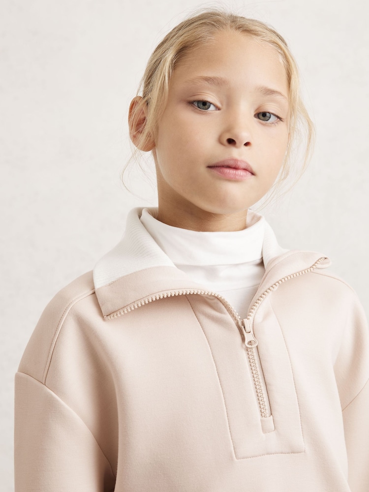 Reiss Neutral Laney Funnel-Neck Interlock Zip Sweatshirt - Image 1 of 5