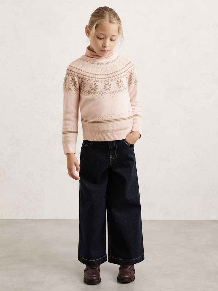 Reiss Pink Farah Wool-Cotton Blend Fair Isle Pattern Jumper - Image 1 of 4 Reiss Pink Farah Wool-Cotton Blend Fair Isle Pattern Jumper - Image 1 of 4