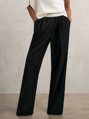 Reiss Black Camelia Petite Wide-Leg Contrast-Waistband Trousers - Image 1 of 7