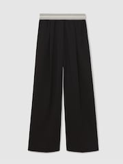Reiss Black Camelia Petite Wide-Leg Contrast-Waistband Trousers - Image 2 of 7