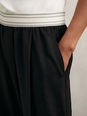 Reiss Black Camelia Petite Wide-Leg Contrast-Waistband Trousers - Image 4 of 7