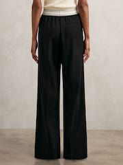 Reiss Black Camelia Petite Wide-Leg Contrast-Waistband Trousers - Image 5 of 7