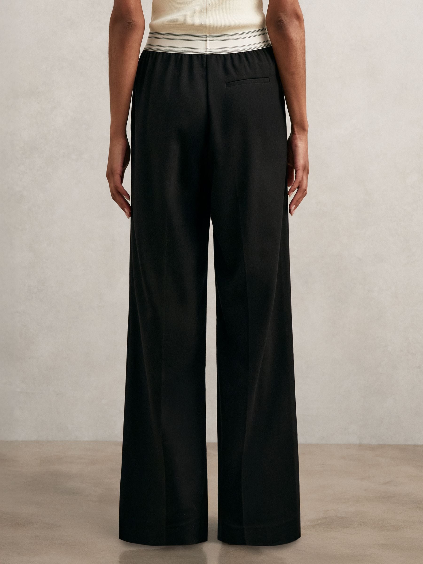Buy Reiss Black Camelia Wide-Leg Contrast-Waistband Trousers from