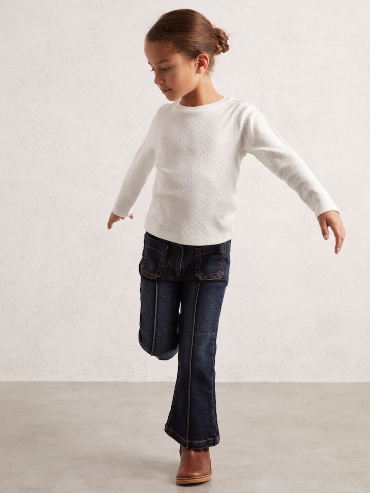 Reiss White Poppy Cotton Pointelle Long-Sleeve Top - Image 1 of 4