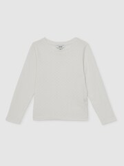 Reiss White Poppy Cotton Pointelle Long-Sleeve Top - Image 2 of 4