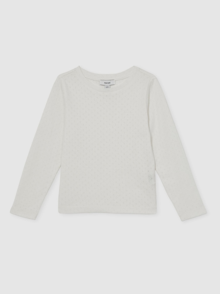 Reiss White Poppy Cotton Pointelle Long-Sleeve Top - Image 2 of 4