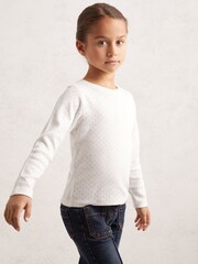 Reiss White Poppy Cotton Pointelle Long-Sleeve Top - Image 3 of 4