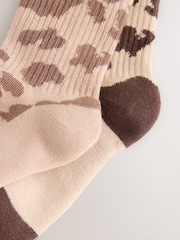 Brown/Cream 2 Pack Cotton Rich Animal Print Cushioned Sole Ankle Socks - Image 3 of 3
