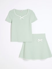 River Island Green Girls Knit Bow Skirt Set - Image 1 of 5