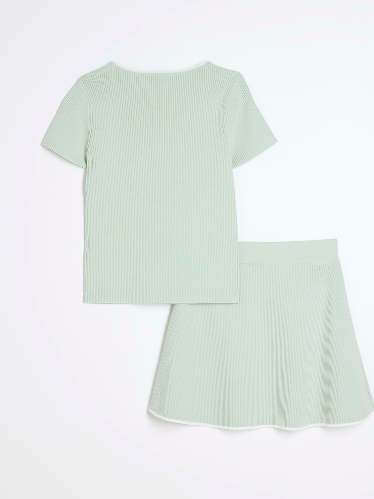 River Island Green Girls Knit Bow Skirt Set - Image 2 of 5