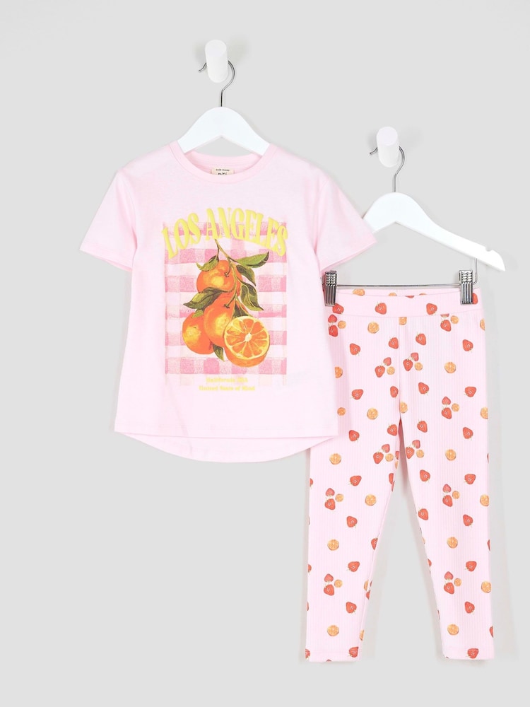 River Island Pink Girls Print Leggings Set - Image 1 of 5