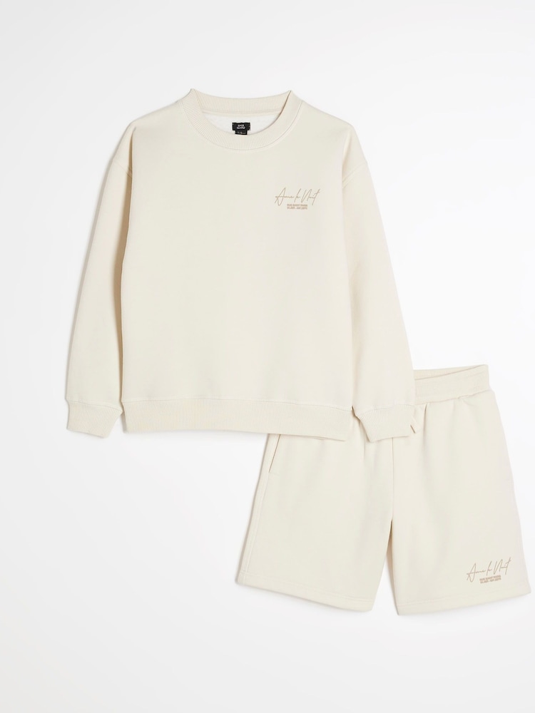 River Island Boys Ame Le Nuit Crew Sweat Top & short Set - Imagen 1 de 5