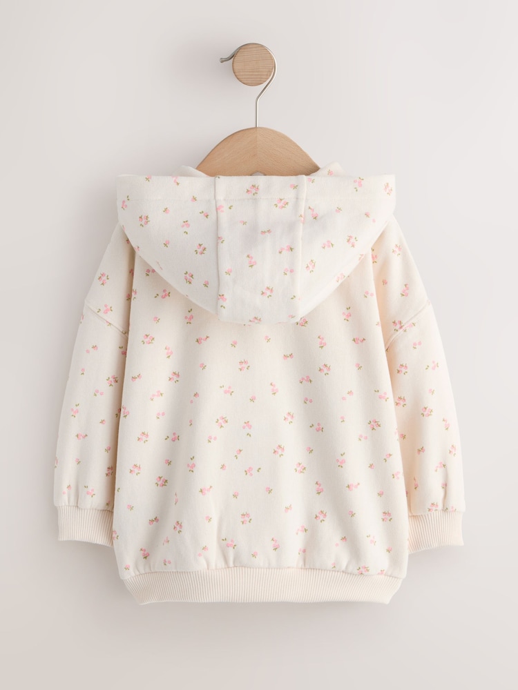 Cream Dyst Çiçəkli - Zip Through Hoodie (3ay-7il) - 5şəkildən 5 şəkil