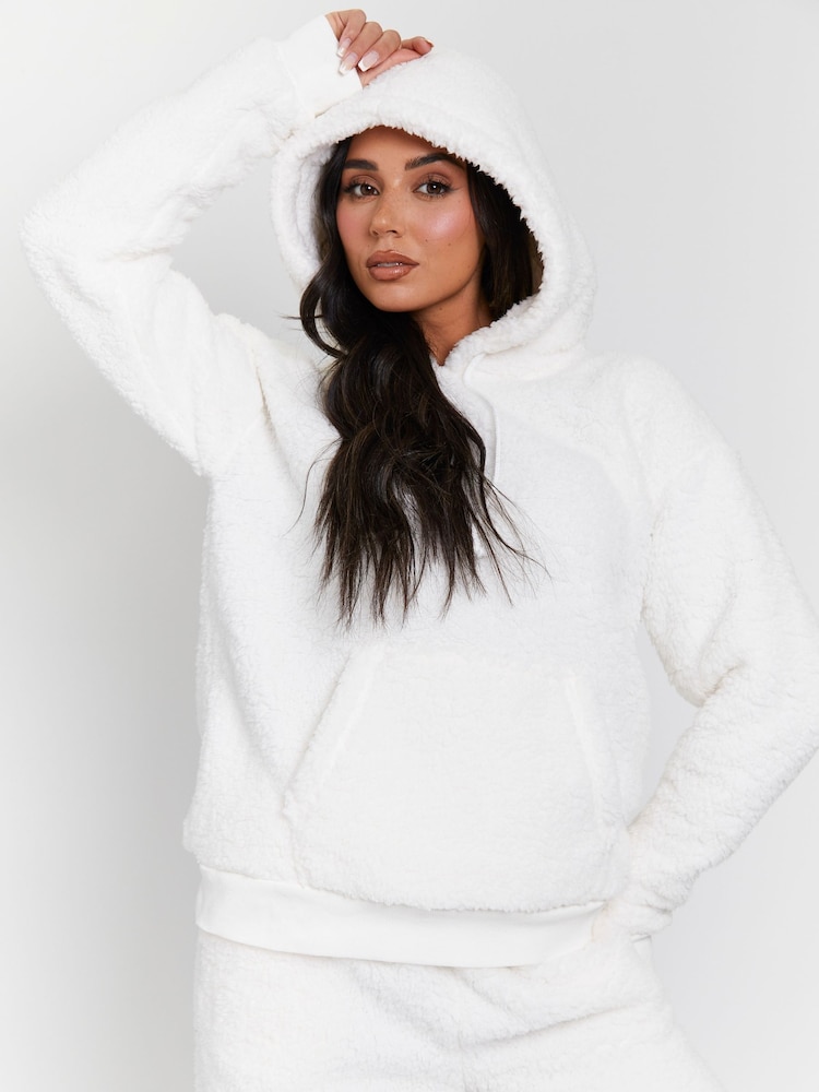 Loungeable Cream Borg Hoodie & Joggers Lounge Set - Image 2 of 5