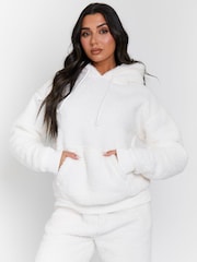 Loungeable Cream Borg Hoodie & Joggers Lounge Set - Image 4 of 5
