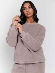 Loungeable Brown Borg Jumper & Wide Leg Trousers Lounge Set - Image 2 of 5