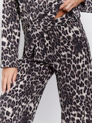 Loungeable Brown Leopard Soft Knit Long Sleeved 1/4 Zip Top and Wide Leg Trousers Set - Image 5 of 7